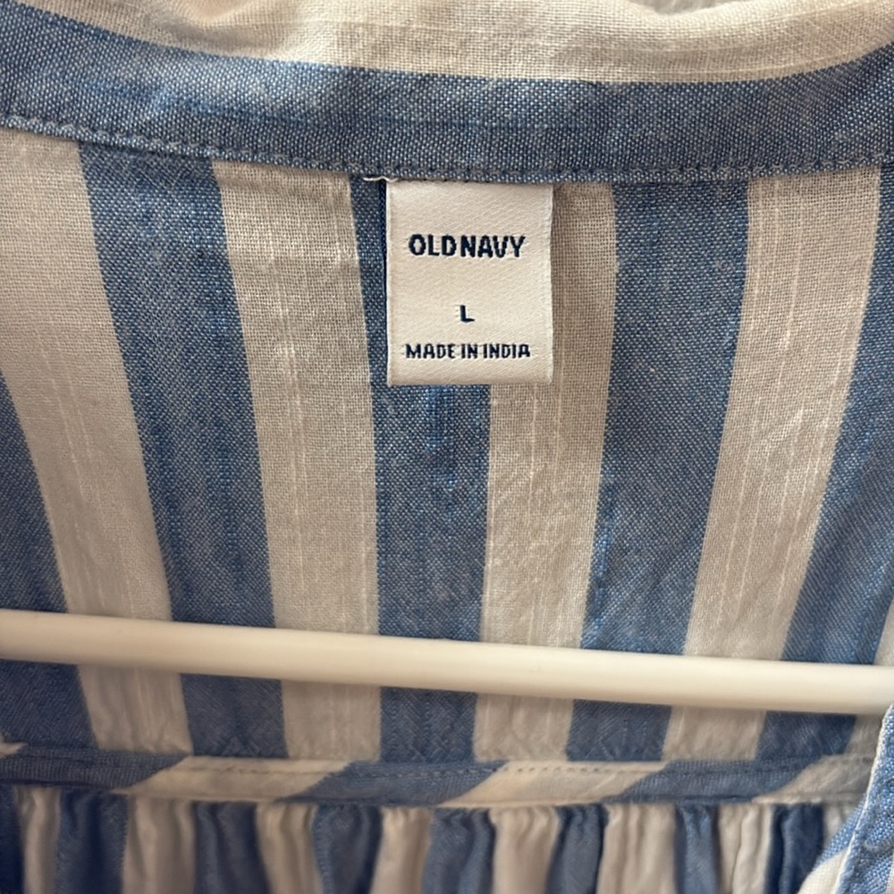 Old Navy Denim Blue and Cream Striped Shirt - Picture 2 of 3
